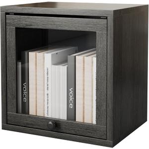 FUSUNBAO Magic DIY Cube Storage Organizer Stackable Cubes for Home Books Clothes Toy-Modular Cubby Storage System-Office Cubical-Bookcase Closet(French Oak, Glass Door Cube)