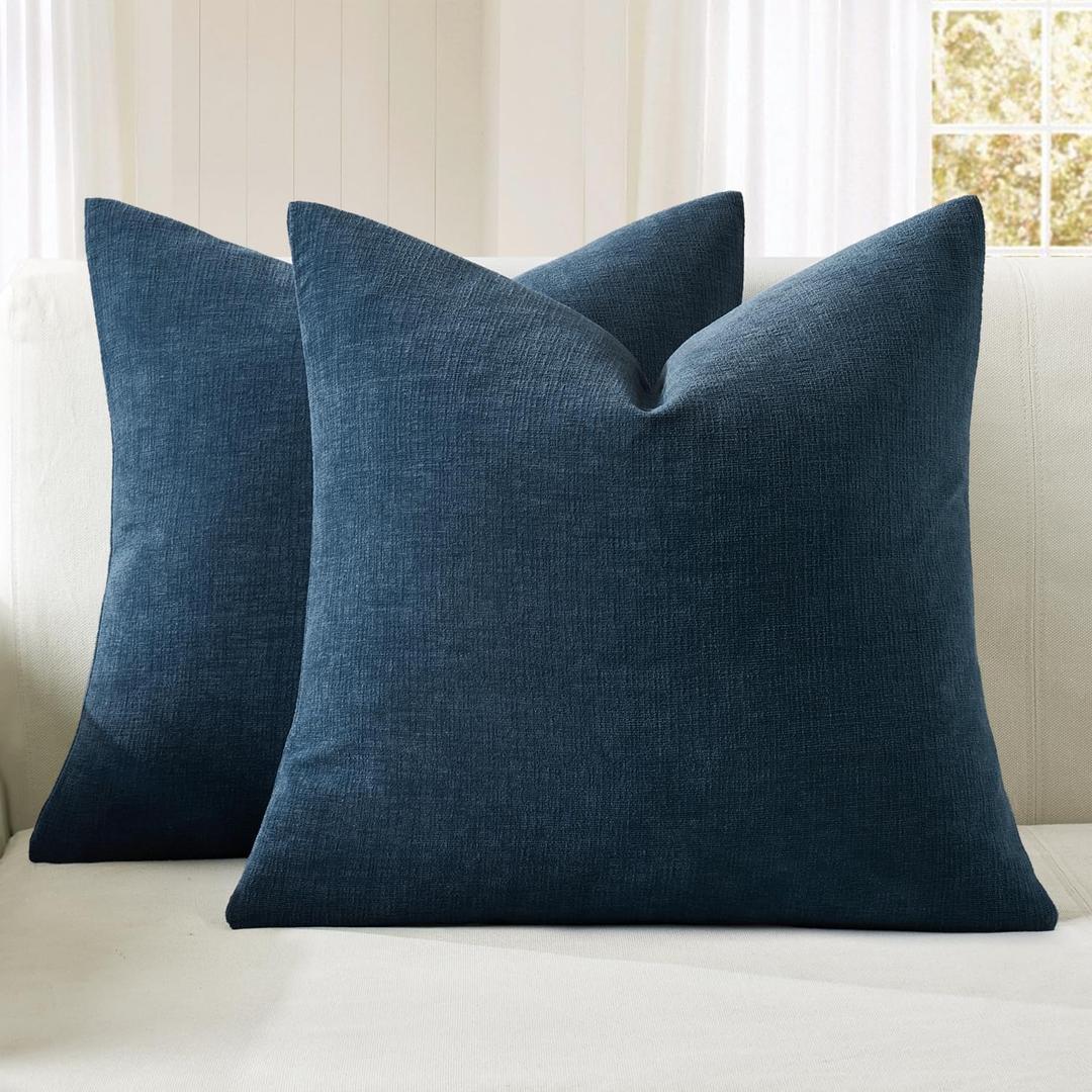 MIULEE Dark Blue Couch Pillow Covers 20x20 Inch, Set of 2 Soft Chenille Decorative Square Throw Pillow Covers Farmhouse for Sofa Living Room Bed