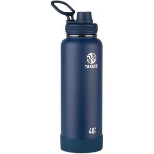 Takeya Actives Water Bottle with Spout Lid - Bottle with Double Stainless Steel Insulation - Dishwasher Safe & BPA-Free - Bottle with Spout Lid & Removable Bumper - 40 oz, Midnight Blue