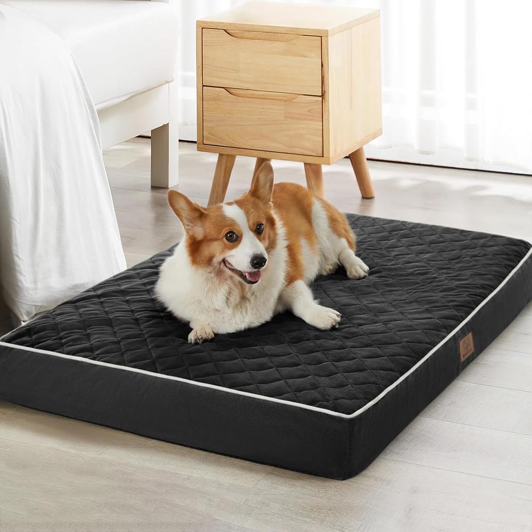 WNPETHOME Orthopedic Big Dog Beds Large Sized Dog, Waterproof Extra Large Dogs Bed with Removable Washable Cover, Multi-Needle Quilting Dogs Crate Bed black, 55"L x 42"W x 4"Th