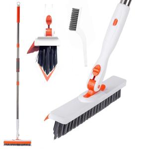 Grout Cleaning Brush with Adjustable Long Handle, V-Shaped Grout Scrub Brush for Tile Floors, 2 in 1 Stiff Bristle Scrub Brush for Crevice, Tile Line, Shower, Kitchen, Bathroom