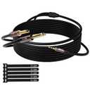 Kxable 1/8 to Dual 1/4 Stereo Cable 50 Feet, 3.5mm TRS to 2 x 6.35mm TS Mono Y Splitter Audio Cord Adapter, Oxygen-Free Copper, OD:5.0MM, for PC, Mixer, Speaker, Home Stereo System with 5 Cable Ties