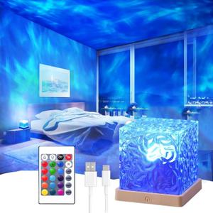 Ocean Wave Projector Light, 16 Colors Rechargeable Luminorthe Cube Lamp with Touch and Remote Control, Bringing Romance and Tranquility (White)