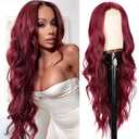 Colorful Queen 99j Burgundy Wig Glueless Long Wavy Red Wigs for Women 26 Inch Curly Wig Put on and Go Red Colored Wigs for Cosplay Daily Use