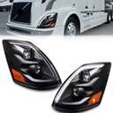 LED Headlight Assembly Compatible with Volvo VNL VN 2004-2017, Full LED Headlamp Replacement w/LED DRL, 1 Pair
