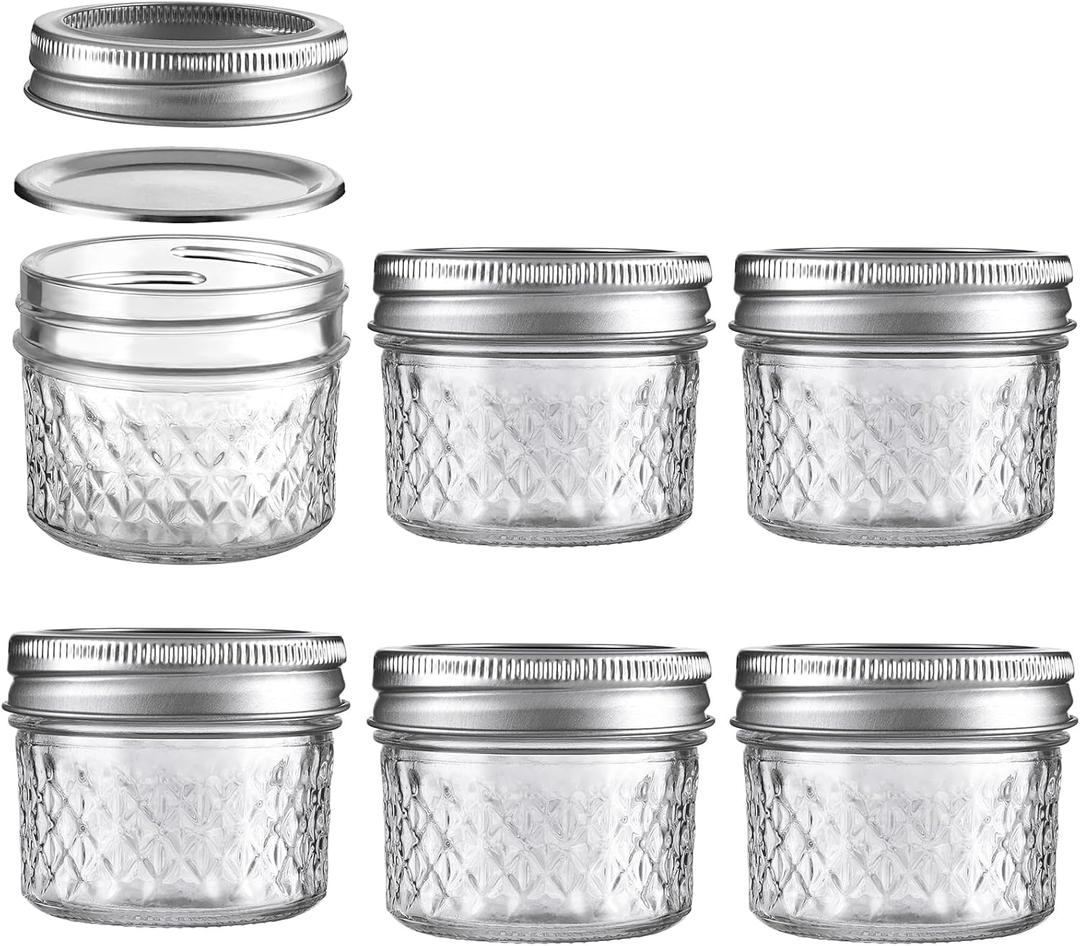 Mason Jars Airtight Lids Glass Canning Jars 3.4oz/100ml Regular Lids Spice Jars Honey Jars for Yogurt,Jam,Spice,Overnight Oats Canning, Preserving,Decorations,Jelly,Dessert,6 Pack (3.4 oz)