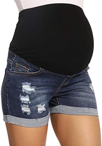 V VOCNI Maternity Denim Shorts Women's Summer High Waist Distressed Cuffed Hem Casual Denim Jeans Short S XL