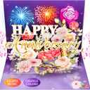 Anniversary Card, Music & Light Pop up Valentine's Card with Fireworks Flowers Gifts for Him Her Husband Wife Couple (Purple)