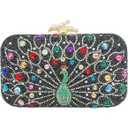Rhinestone Clutch Purses for Women Square Peacock Black