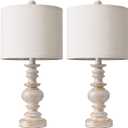 BOBOMOMO 20" Retro Table Lamps Set of 2 - Farmhouse Lamp for Living Room with Linen Shades, Rustic Bedside Nightstand Lamps, Resin Lamps for Bedroom Nursery Room Hallway - Ideal for Compact Spaces