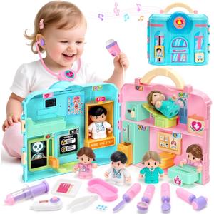Doctor Kit Toys for Toddlers 1 2 3, Pretend Doctor Playset with Hospital Scene, Role Play Medical Toys for Kids 12-18 Months, Ideal Birthday Xmas Gift for Girls Ages 1-3