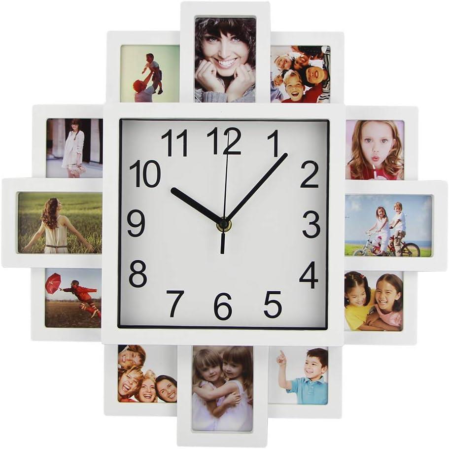 Timelike Modern DIY Frame Clock - White, 40*40*4.5cm, Battery Powered, Indoor Wall Mount, 15.75 inches, Plastic, Unique Home Decor - Make Your Own Multi-Photo Clock