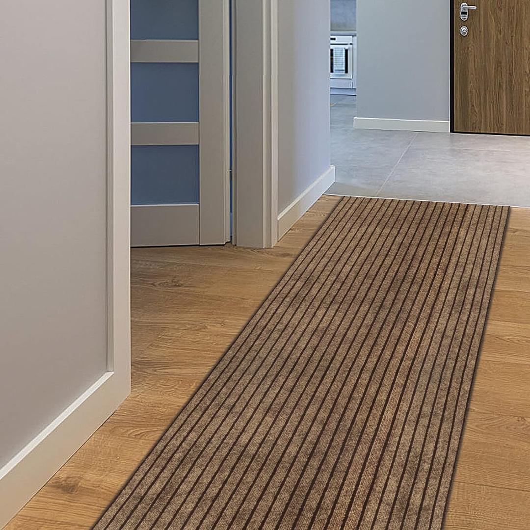 AYOHA Runner Rug 2' x 6' Indoor/Outdoor Carpet Runners, Hallway Kitchen Entryway Bedroom Area Rugs with Natural Non-Slip Rubber Backing, Garage mat, Brown/Brown Strip