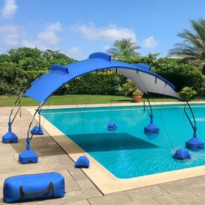 Pool Canopy, Beach Shade Canopy with UV Block & Waterproof, Steel and Aluminum Frame, 18x 9 Pop Up Canopy with Sandbags, Pool Accessories and Carry Bag, for Swimming, Ground, Patio, Lawn