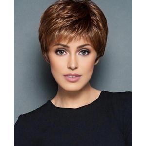 SEVENCOLORS Short Brown Wigs for White Women Synthetic Layered Pixie Cut Wigs with Bangs Natural Looking Mixed Auburn Short Hair Wig (Auburn)