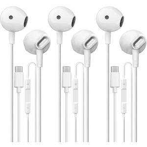 USB C Headphones 3 Pack, Type C Earbuds HiFi Stereo, Type C Earphones with Microphone Volume Control Compatible with Samsung, Google, iPhone 17 16 Pro iPad Pro, Android Phones, for Most USB C Devices