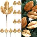 Thiccywoov 12 Pcs 12.6 Inch Christmas Magnolia Picks Artificial Magnolia Stem Branches Faux Christmas Leaves Picks for Vase Arrangement Table Centerpiece Party Xmas Wreath Garland Decor (Gold)
