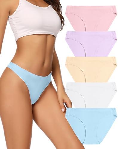 voenxe Women Bikini Underwear,Seamless Breathable Ladies Panties,No Show Comfortable Briefs Undies,Invisible Hipster,5-Pack Size Medium