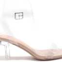 Cape Robbin Wisdom Clear Chunky Block Low Heels For Women, Transparent Strappy Open Toe Shoes Heels For Women 10