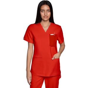 Alice V-Neck Scrub Top for Women – Classic Fit, 3 Pockets, High Performance, Easy Care Women Scrub Top (Yellow, L)