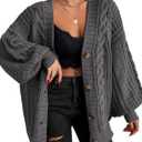 EXLURA Womens 2025 Oversized Cardigan Sweaters Fall Winter Lightweight Soft Knit Cardigan Open Front Button Outwear Coats (Medium, Grey)