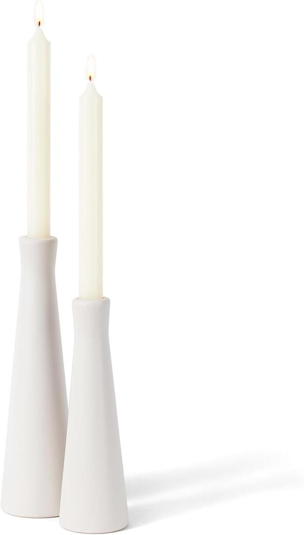 White Ceramic Candle Holder, Pillar Candle Holders, White Candlestick Holders for Pillar Candles, Modern Taper Candle Holder Decor for Wedding Dinning Party Home, Set of 2(CH7080W)