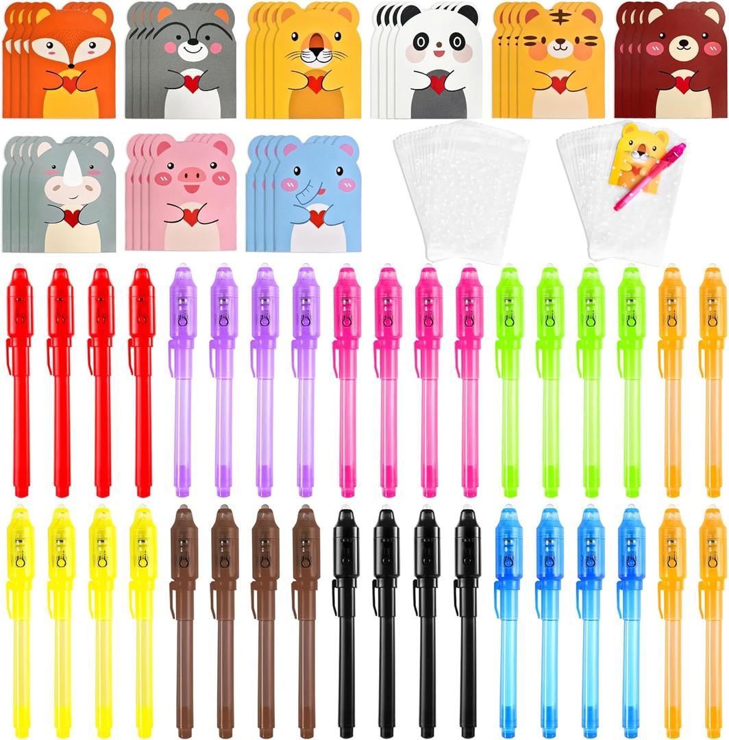 DazSpirit 36 Pack Invisible Ink Pens with UV Light, Animal Cards & Gift Bags, Classroom Prizes, Treasure Box Fillers, Goodie Bag Stuffers, Spy Party Favors for Kids, Prize Box Toys