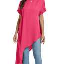 LYANER Women's Casual Mock Neck Short Sleeve Irregular Hem Loose Blouse Long Shirt Top Rose Medium