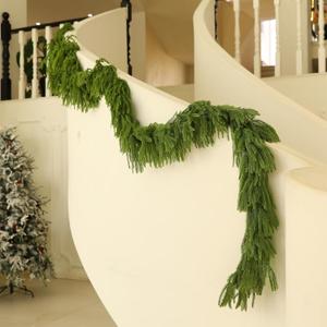 Norfolk Pine Garland Artificial Real Touch Green Thick Faux Norfolk Pine & Cryptomeria 6FT Greenery Christmas Decor for Mantle Fireplace Wall Table Railings Indoor Outdoor Xmas Decorations