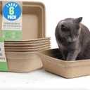 CallieCo Disposable Cat Litter Boxes - Portable Biodegradable Travel Litter Box for Cats, Sturdy and Durable Kitty Poo Box, Leak-Resistant Cat Tray Liners, Easy-Grip Rim, Large - 6 Pack