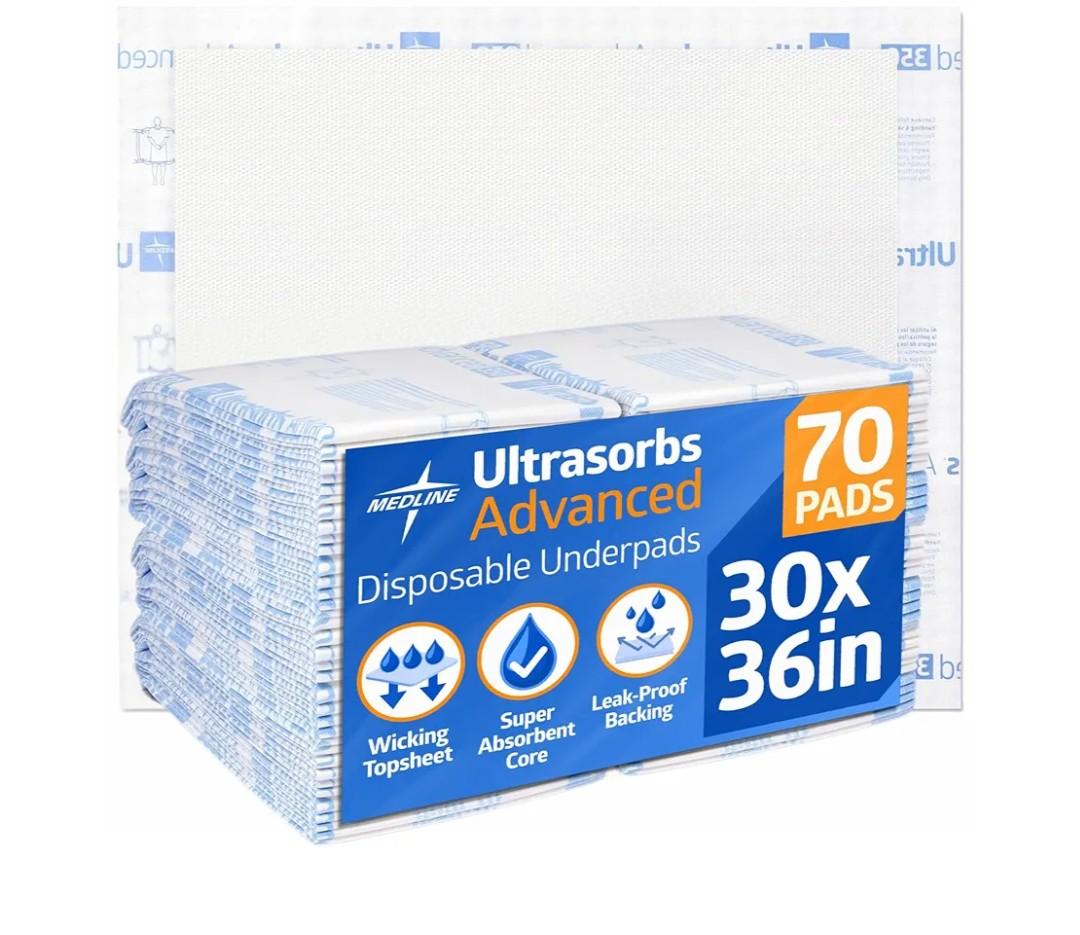 Medline Extasorbs Extra Strength Drypad Underpads (30" x 36"). Case of 70