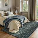 8x10 Area Rugs for Living Room, Floral Vintage Washable Rugs, Soft Boho Non-Slip Low Pile Carpets, Large Area Rug for Dining Room Bedroom Farmhouse Home Indoor Nursery, Dark Blue