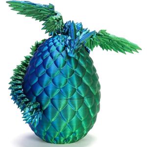 HEZUJ 3D Printed Dragon Dinosaur Egg,Articulated Crystal Dragon Fidget Toys,Prefilled Easter Basket Stuffers Eggs Filled for Boys Girls Christmas Day Easter Gifts (Green Flying Dragon)