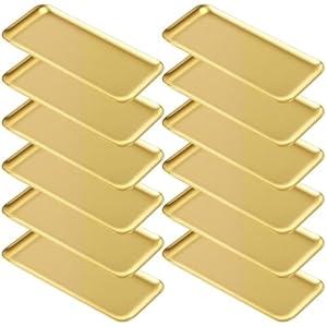 Vesici 12 Pcs Sliver Stainless Steel Decorative Tray Bulk 8.66 X3.82 Inches Rectangle Serving Vanity Tray Small Jewelry Makeup Decorative Storage Platter for Bathroom Napkin Dish Plate Tea Fruit