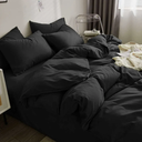 Nanko Queen Duvet Cover Set Black 3pc 90x90 Luxury Microfiber Down Comforter Quilt Bedding Cover with Deco Buttons Zip Closure Ties - Modern Style for Men and Women Chambray Teen