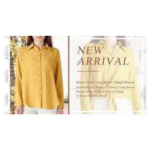 MANAIXUAN Womens Long Sleeve Button Down Shirt Blouse Loose Fit Casual V-Neck Tops, XXL