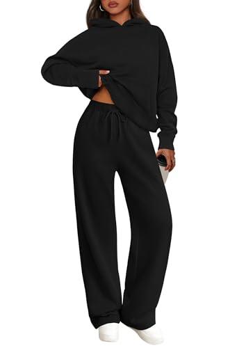 PRETTYGARDEN Women's 2 Piece Outfits Fall Spring Sweatsuits Oversized Hoodies Wide Leg Sweatpants Tracksuits Lounge Matching Sets (Black,M)