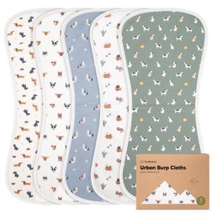 Organic Burp Cloths Baby Boy & Girl - 5-Pack Super Absorbent Cotton Burping Cloths for Babies, Soft & Plush Newborn Spit Up Rags, Infant Towels for Milk Spit Up, Unisex, Large 21" x 10" (Pets & Paws)