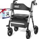Walkers for Seniors, Z21 Rollator Walker with Seat Supports 350lb, 8" Big Wheels for All Terrain, Ergonomic Arc Seat & 6" Ultra Backrest Foldable Walker, Dual Height Adjustment, Lightweight 2025 (Shiny Silver)