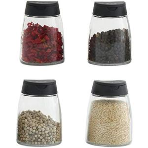 Glass Spice Jars, Double Lids Seasoning Shakers Glass Bottles Spice Shakers Sifter Barbecue Salt & Pepper Shaker Container (4PCS