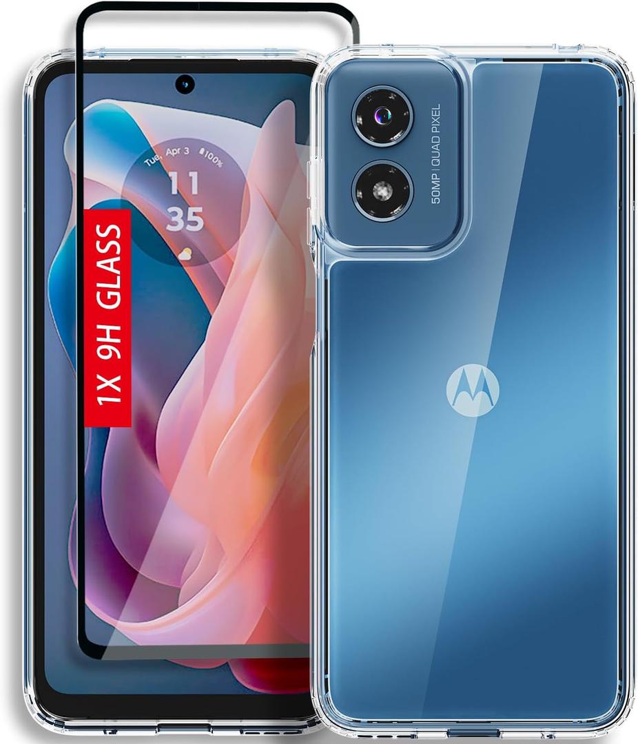 for Motorola Moto G-Play-2024 Case: Military-Grade Shockproof Phone Cover with Tempered Glass Screen Protector, Anti-Scratch & Reinforced Bumpers - Crystal Clear
