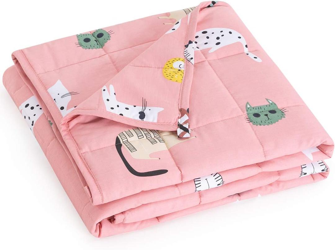 Mr. Sandman 5 lbs Weighted Blanket for Twin Size Bed, Perfect for 40-60lb Cozy Cotton Heavy Blanket with Premium Glass Beads - 36" x 48" Cute Cat