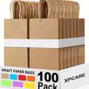 XPCARE 100Pcs Paper Gift Bags 5.25x3.25x8.25'', Small Paper Bag with Handles Bulk Shopping,Kraft,Retail,Party Bags for Small Business (Brown), 100 Count