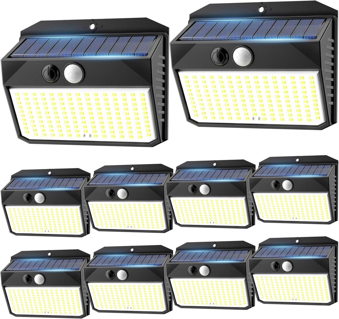 SEZAC Solar Lights Outdoor 150 LED, 10 Pack Motion Sensor Lights With 3 Lighting Modes, IP65 Waterproof Fence Lights, Security Lights for House
