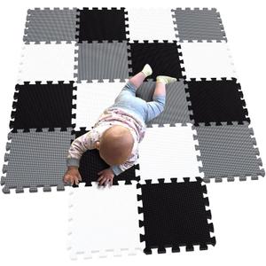 MQIAOHAM 18 Pieces Puzzle Play Mats, Soft Baby Play Mat, Kids Interlocking Foam Floor Tiles, Toddlers Carpet Playmats G301018-101104112 (871721cm, White Black Grey)