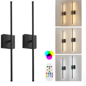 28.3 Inch 9 RGB Color Battery Operated Wireless Wall Sconces Set of Two, with Remote, Dimmable, Warm/Natural White/Daylight, Rotatable, LED Wall Light for Living Room, Bedroom, Black