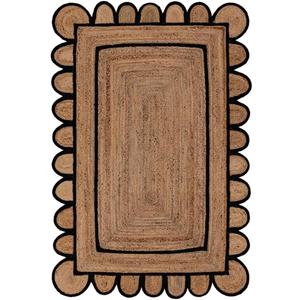 Scalloped Natural Jute Area Rug for Bedroom Living Room, Kitchen, Patio, Hallway, Entryway, Indoor, Outdoor, Farmhouse, Morden Carpet, Door Mat Black, 3x4 ft.