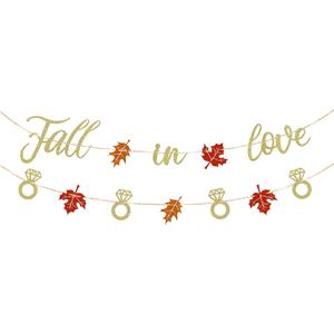 Fall in Love Banner Maple Leaves Glittery Garland for Fall Autumn Themed Wedding Engagement Bridal Shower Party Decorations