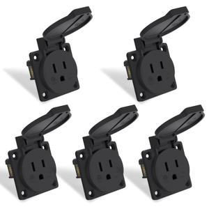 STARELO 5PCS 15Amp Power Outlet Receptacle NEMA 5-15R with Cover,125Volt 2 Pole 3Wire ,Weatherproof, Dustproof and Radiation Proof Power Outlet for Outdoor Use,ETL Listed.