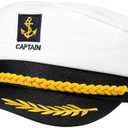 Captain Yacht Hat Boat Cap, Sailor Marine Admiral Hat for Halloween Costume Accessories, 8.6 x 6 x 2'' White